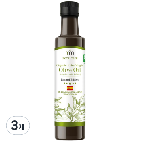 로얄트리 스페인 최상급 PICUAL품종 유기농 엑스트라버진 올리브오일 냉압착, 3개, 250ml