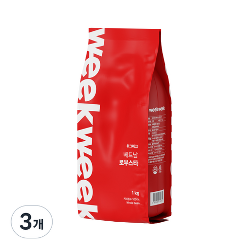 위크위크 고소한 베트남 로부스타 G1 원두 커피 홀빈, 3개, 1kg, 홀빈(분쇄안함)
