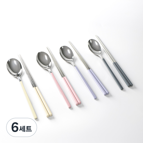 [오늘의특가]한연솔 수저세트 4인 숟가락 젓가락 세트 304스텐 수저세트 4컬러 혼합색상, 6세트, 멀티