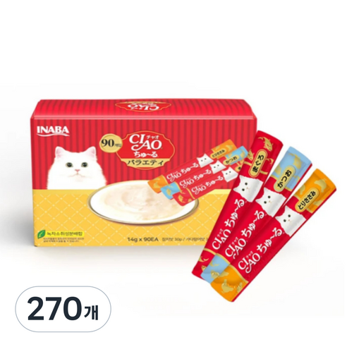 이나바 챠오츄르 짜먹는 고양이간식, 혼합맛(참치/가다랑어/닭가슴살), 14g, 270개