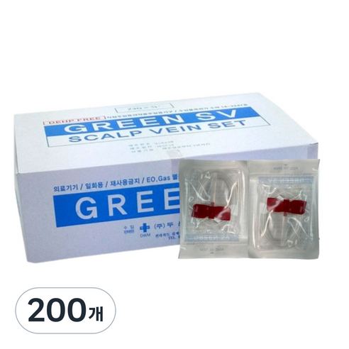 두원 피하수액 나비침 스칼프니들 고양이 강아지 심부전 나비바늘, 200개, 24G 3/4inch
