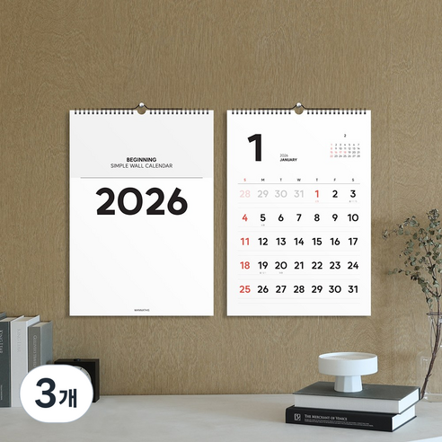 2026년 달력 비기닝 벽걸이 대형 26년 인테리어 큰 음력 절기 옛날달력 캘린더, 3개, 1단 / 블랙