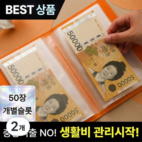 브로미 현금바인더 100칸 저축챌린지 다이어리 생활비 예산관리 캐시스터핑, 2개, 오렌지