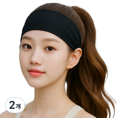 맹이들맘 와이드 기능성 스포츠 헤어밴드, 2개, 블랙