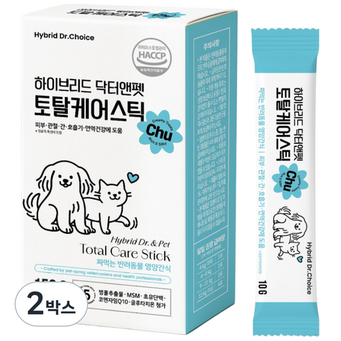 닥터앤펫 토탈케어스틱 Chu 짜먹는 강아지 고양이 수의사 의사약사개발 피부 면역 관절 호흡기 강아지 고양이 영양제 보양 간식, 2박스, 종합영양제, 15회분
