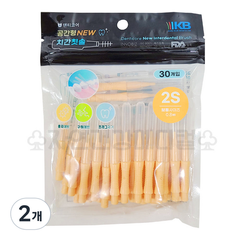 케이비덴탈 공간형 치간칫솔 보통사이즈 2S, 0.8mm, 30개입, 2개