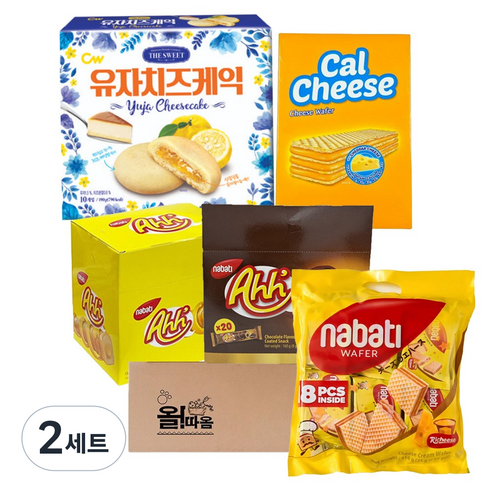 대용량과자 청우 유자치즈케익+나바티 리치즈아하+리초코+치즈웨이퍼+칼치즈웨이퍼, 1077g, 2세트