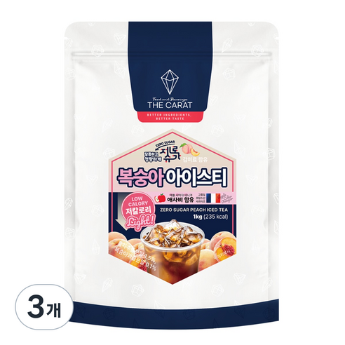 더캐럿 제로슈가 복숭아 아이스티 파우더 분말, 1kg, 3개, 1개입