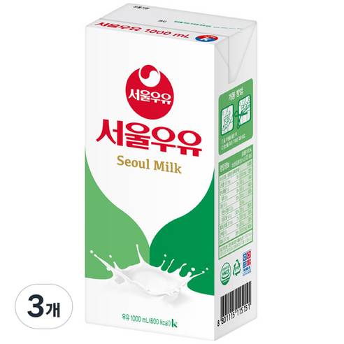 서울우유 멸균우유 1000ml, 1L, 3개