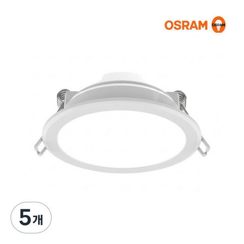 오스람 LED 다운라이트 3인치 8W 플리커프리, 5개, 주백색 4000K 아이보리빛