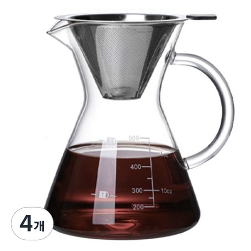 Jianwen 핸드드립 커피세트 이중 필터 스테인리스 커피포트 홈카페, 고붕규리, 4개, 500ml