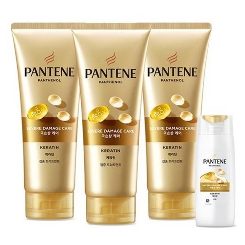 팬틴 케라틴 극손상케어 트리트먼트 220ml 3p + 샴푸 90ml 세트, 1개 골드박스 특가
