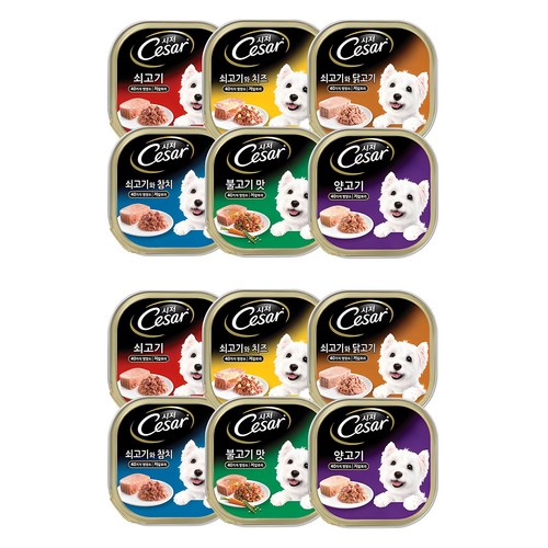 시저 1세 이상 강아지 버라이어티팩 주식캔 12p, 혼합맛, 100g, 12개 골드박스 특가