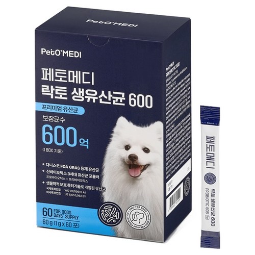 페토메디 강아지 락토 생유산균 600 영양제 60포, 60g, 장건강/유산균, 1개 골드박스 특가
