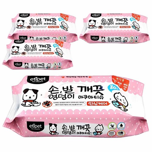 에티펫 반려동물 손발엉덩이 깨끗 아쿠아티슈, 80개입, 4개 골드박스 특가
