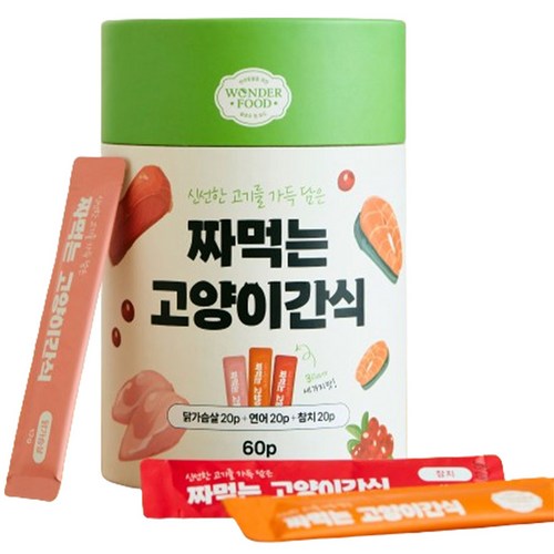 원더푸드 짜먹는 고양이 간식 60p, 혼합맛(닭가슴살/연어/참치), 720g, 1세트 골드박스 특가