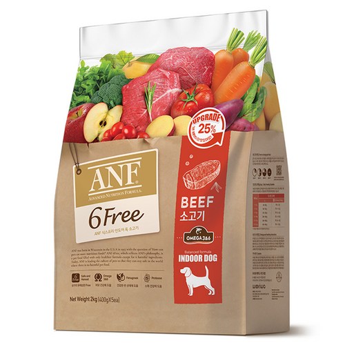 ANF 전연령 강아지 식스프리 인도어 독 건식사료, 소, 2kg, 1개 골드박스 특가