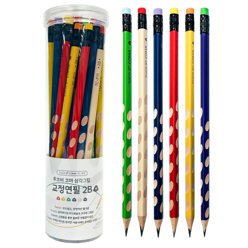 투코비 코마 삼각그립 교정연필 2B, 혼합색상, 36개 골드박스 특가
