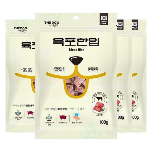더독 소프트 생육 쫀득 강아지 간식 육포한입, 비프, 100g, 4개 골드박스 특가