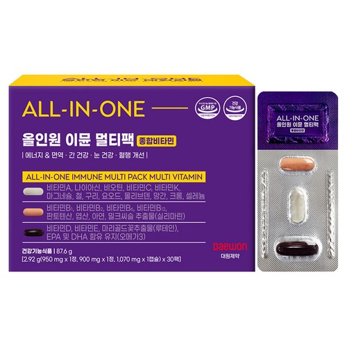 대원제약 올인원 이뮨 멀티팩 종합비타민 밀크씨슬 + 루테인 + 오메가3, 1개, 30회분 골드박스 특가