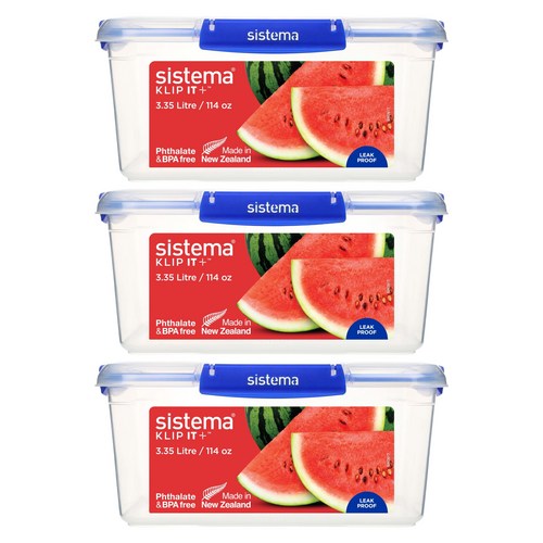 Sistema 시스테마 Klip It+ 모듈러 사각 식품 보관 밀폐용기, 3개, 3.35L 골드박스 특가