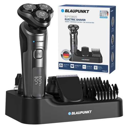 블라우풍트 IPX6 방수 5 in 1 3D 플렉스 쉐이버 3헤드 전기면도기 거치대, BLP-ES802S, 블랙 골드박스 특가