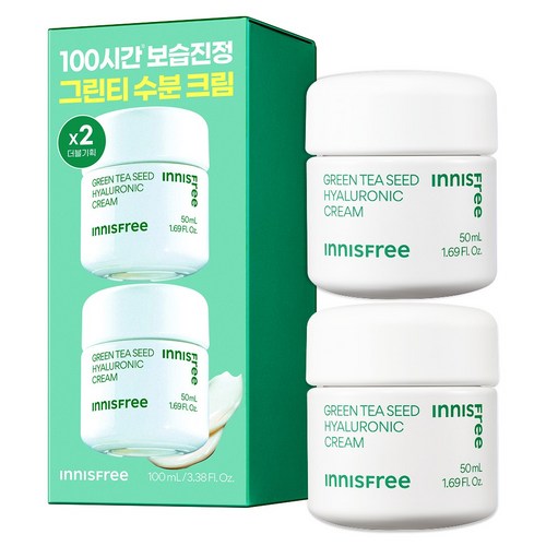이니스프리 [비건뷰티] 이니스프리 그린티 씨드 히알루론산 고수분 크림, 50ml, 2개 골드박스 특가