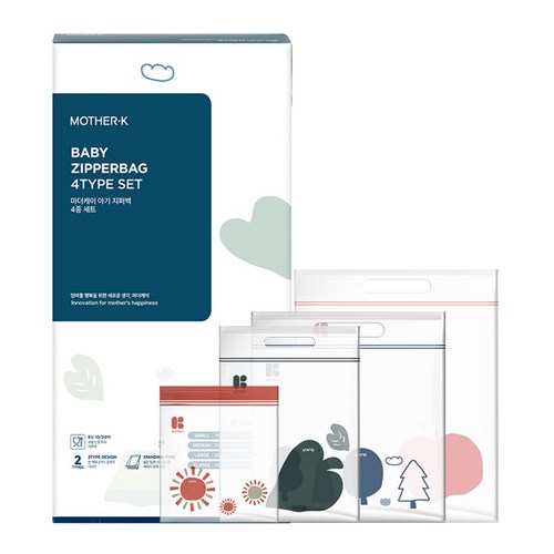 마더케이 아기 지퍼백 4종 세트 S 15매입 + M 15매입 + L 15매입 + XL 15매입, 1세트 골드박스 특가