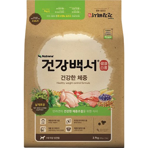 뉴트리나건강백서 전연령 강아지 기능성 사료, 다이어트(체중유지), 3.9kg, 1개 골드박스 특가