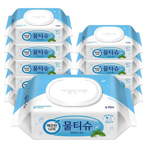 깨끗한나라 페퍼민트 물티슈 캡형, 225g, 70매입, 10개 골드박스 특가