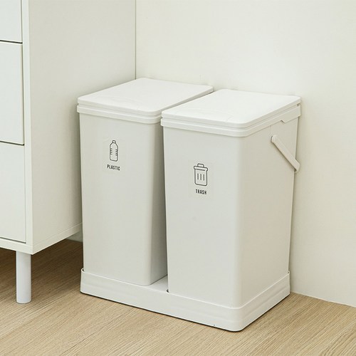 코멧 원터치 2칸 분리수거함 20L, 화이트 골드박스 특가