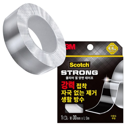 스카치 클리어 겔 양면테이프 30mm x 3m, 투명, 1개 골드박스 특가