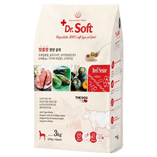 더독 노령견용 강아지 닥터 소프트 사료, 소, 3kg, 1개 골드박스 특가
