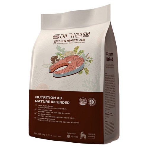 디어랩스 전연령 강아지 울애기쌩쌩 스팀베이크드 사료, 연어, 1kg, 1개 골드박스 특가