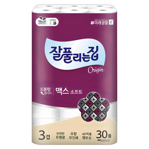 잘풀리는집 맥스 소프트 3겹 롤화장지, 30m, 30롤, 1개 골드박스 특가