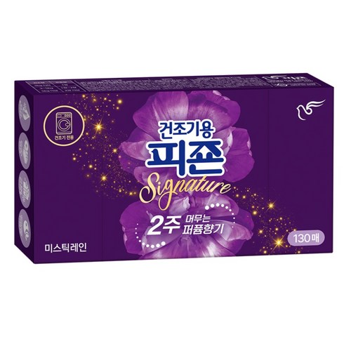 피죤 건조기용 시그니처 시트 섬유유연제 미스틱레인 본품, 130개입, 1개 골드박스 특가