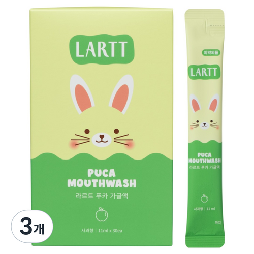 라르트 충치예방 푸카 어린이가글 일회용 스틱 사과향 30p, 3개, 330ml 골드박스 특가