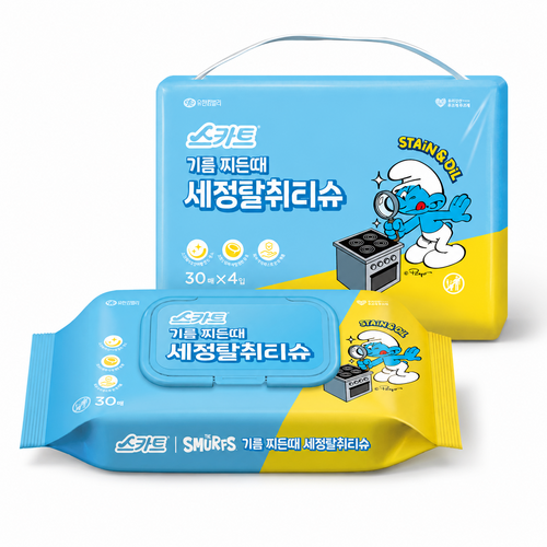 스카트 기름 찌든때 세정 탈취 티슈, 4개 골드박스 특가