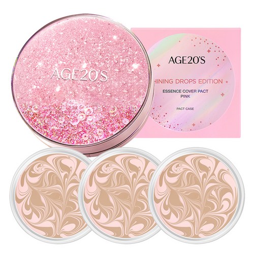 에이지투웨니스 에센스 커버 팩트 뉴 오리지널 샤이닝 드롭스 에디션 핑크 + 리필 12.5g x 3p, 21호 핑크라떼, 1개 골드박스 특가