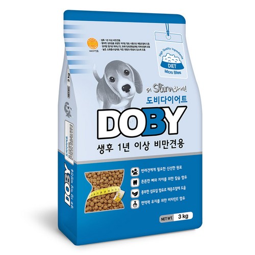 인터펫코리아 도비 어덜트 강아지 다이어트 건식사료, 곡물, 3kg, 1개 골드박스 특가