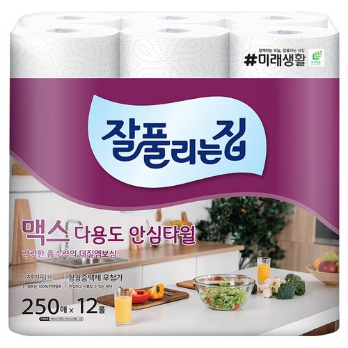 잘풀리는집 맥스 다용도 천연펄프 롤키친타올, 250매, 12개 골드박스 특가