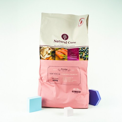 네츄럴코어 강아지 사료 에코프레스티지 가수분해 치킨 연어 작은 알갱이 핑크 S 10kg