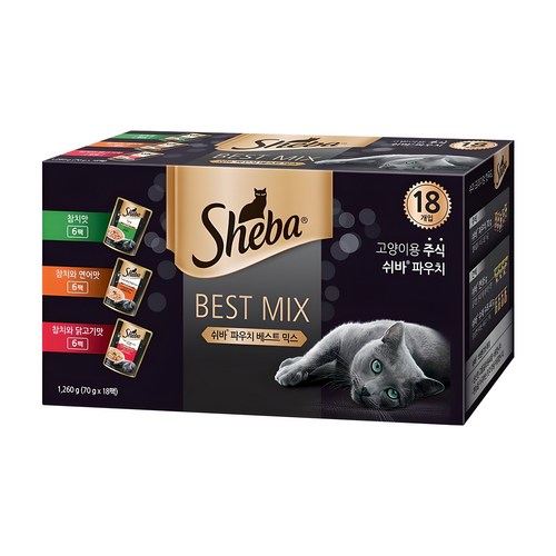 쉬바 12개월 이상 고양이 베스트 믹스 주식파우치 3종 x 6p 세트, 혼합맛, 1.26kg, 1세트 골드박스 특가