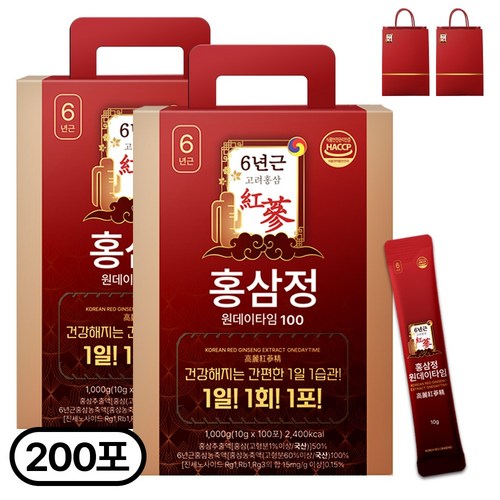 1+1 홍삼정 6년근 하루한포 100회분 대용량+쇼핑백, 2개, 1L 특가