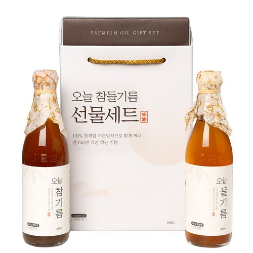 저온압착 오늘참기름 350ml+오늘들기름 350ml 프리미엄 선물세트, 1세트, 350ml 특가
