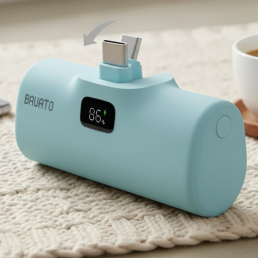 바우아토 단자 접이식 PD 20W 고속 충전 미니 일체형 도킹형 보조배터리 5000mAh C타입, 스카이블루(D-B-02014), 스카이블루