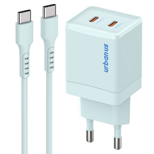 어반어스 GaN 45W 미니 C타입 2포트 PD PPS 초고속 충전기 60W C to C 케이블 1.5m, 블루, 1개