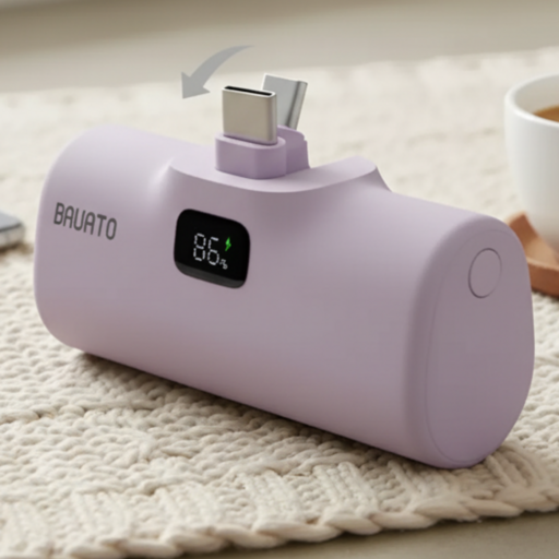 바우아토 단자 접이식 PD 20W 고속 충전 미니 일체형 도킹형 보조배터리 5000mAh C타입, 파스텔퍼플(D-B-02013), 파스텔퍼플