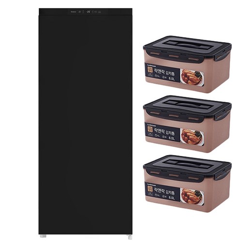 캐리어 모드비 미니 김치에디션 122L 스탠드형 1도어 냉장고 + 락앤락 김치통3p 세트 방문설치, 블랙메탈, MFNO122BKM1