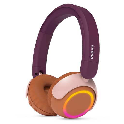 필립스 전용어플 멀티포인트 무선 LED 블루투스 5.4 키즈 헤드폰, 마젠타 퍼플, TAK4200